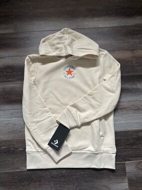 Converse Cream Pullover Hoodie with Red Star Logo